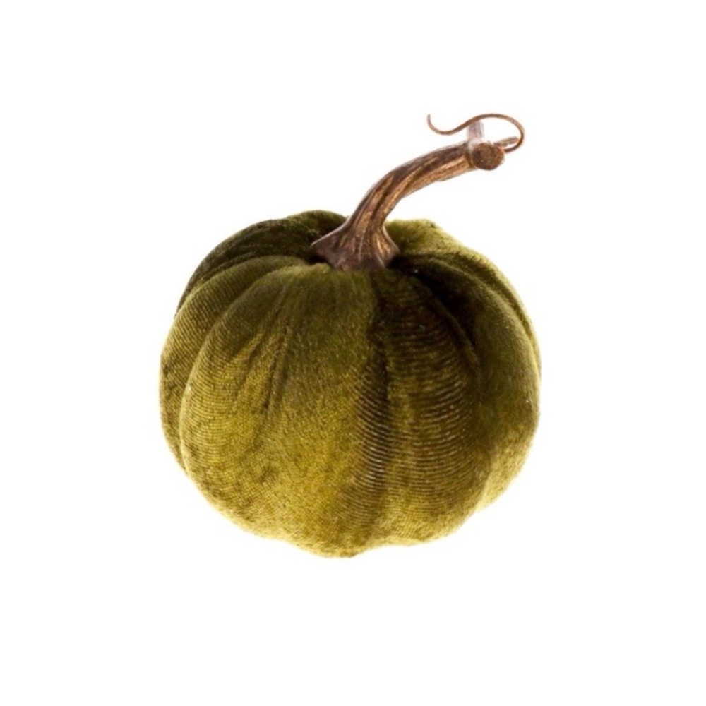 Rustic Velvet Pumpkin 4 Piece Set Olive Green Fall Home Decor